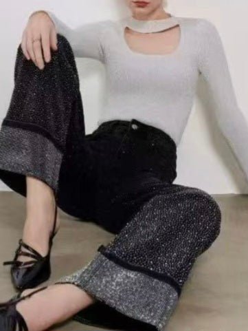 Jeans modello palazzo strass avanti e dietro Jeans nero Level Stores