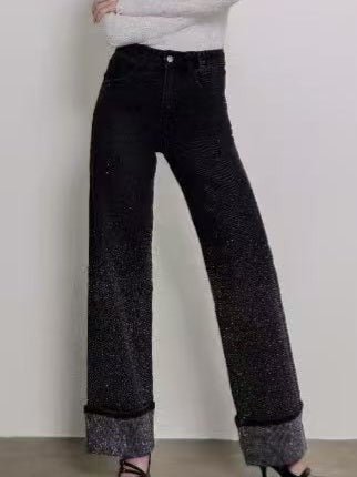 Jeans modello palazzo strass avanti e dietro Jeans nero Level Stores