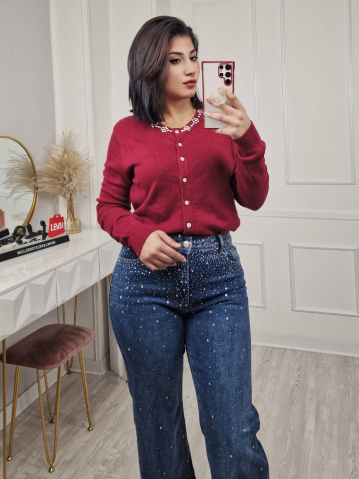 Jeans modello palazzo strass avanti e dietro Jeans scuro Level Stores