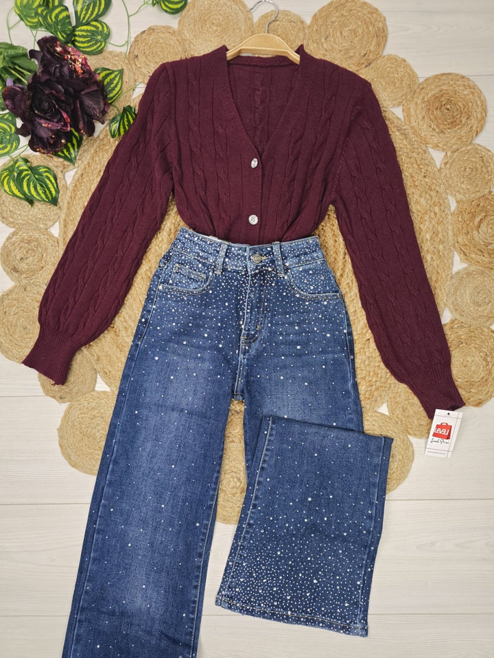 Jeans modello palazzo strass avanti e dietro Jeans scuro Level Stores