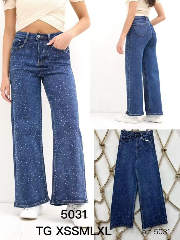 Jeans modello palazzo strass Jeans scuro Level Stores