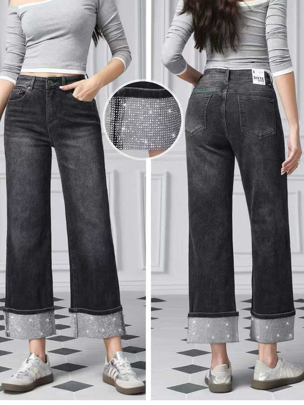 Jeans modello palazzo strass Nero Level Stores