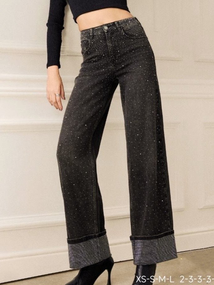 Jeans modello palazzo strass Jeans nero Level Stores