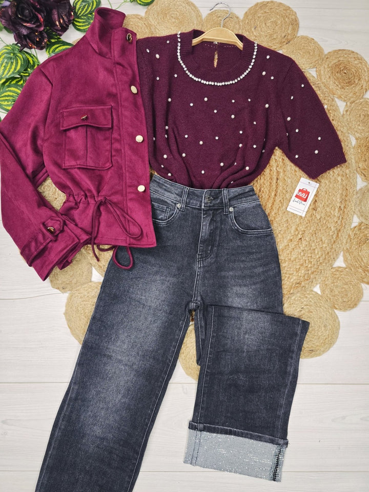 Jeans modello palazzo strass Nero Level Stores