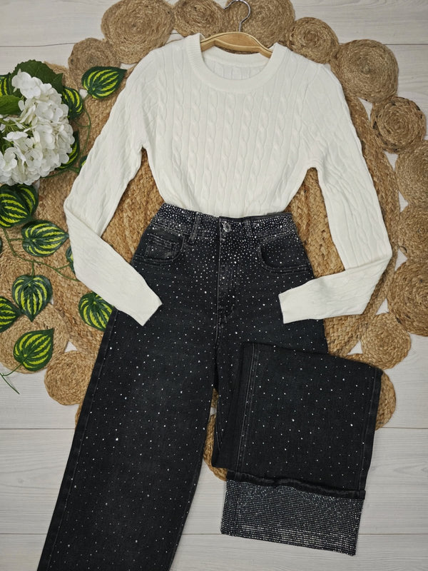 Jeans modello palazzo strass Jeans nero Level Stores