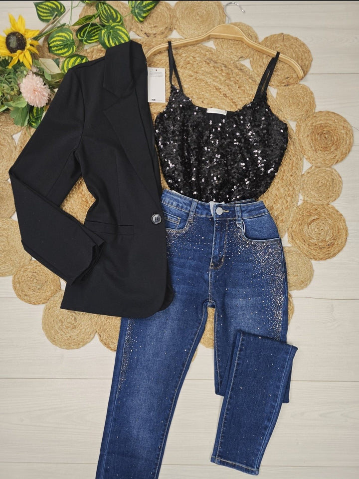 Jeans modello skinny impreziositi da Strass Jeans scuro Level Stores