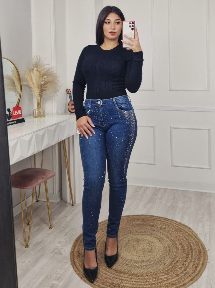 Jeans modello skinny impreziositi da Strass Jeans scuro Level Stores