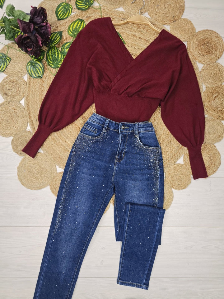 Jeans modello skinny impreziositi da Strass Jeans scuro Level Stores