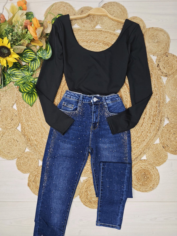 Jeans modello skinny impreziositi da Strass Jeans scuro Level Stores