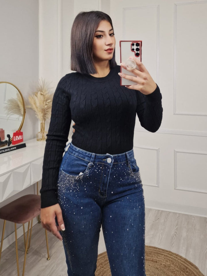 Jeans modello skinny impreziositi da Strass Jeans scuro Level Stores