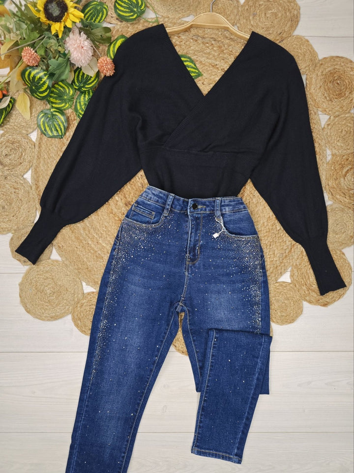 Jeans modello skinny impreziositi da Strass Jeans scuro Level Stores