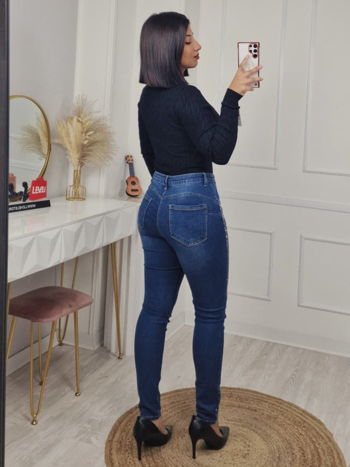 Jeans modello skinny impreziositi da Strass Jeans scuro Level Stores