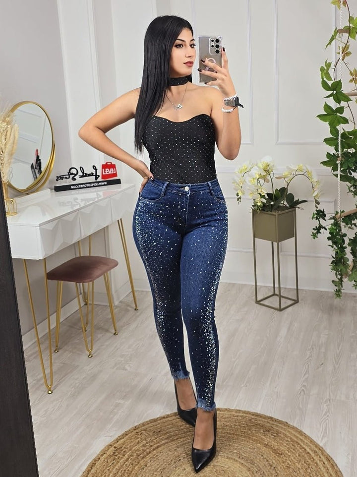 Jeans modello skinny Strass - Jeans scuro - Level Stores