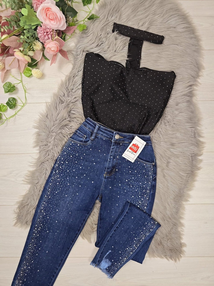 Jeans modello skinny Strass - Jeans scuro - Level Stores