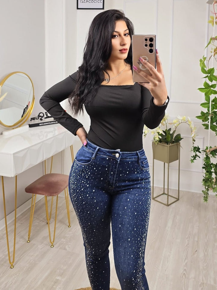 Jeans modello skinny Strass - Jeans scuro - Level Stores