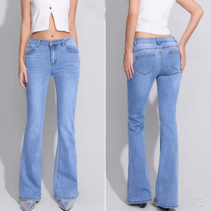 Jeans modello vita a zampa elasticizzato - Jeans chiaro - Level Stores