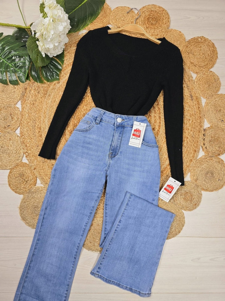 Jeans modello vita a zampa elasticizzato - Jeans chiaro - Level Stores