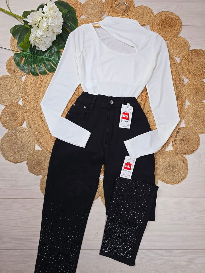 Jeans nero modello skinny Strass - Jeans nero - Level Stores