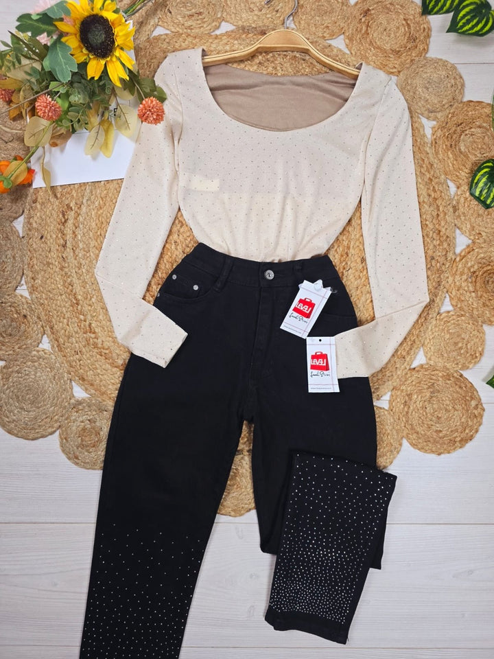 Jeans nero modello skinny Strass - Jeans nero - Level Stores