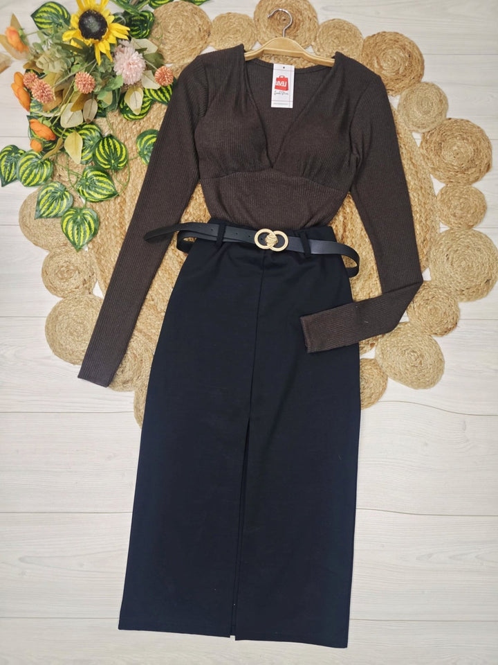 Maglia a costine a manica lunga con coppe preformate tessuto elasticizzato Marrone Level Stores