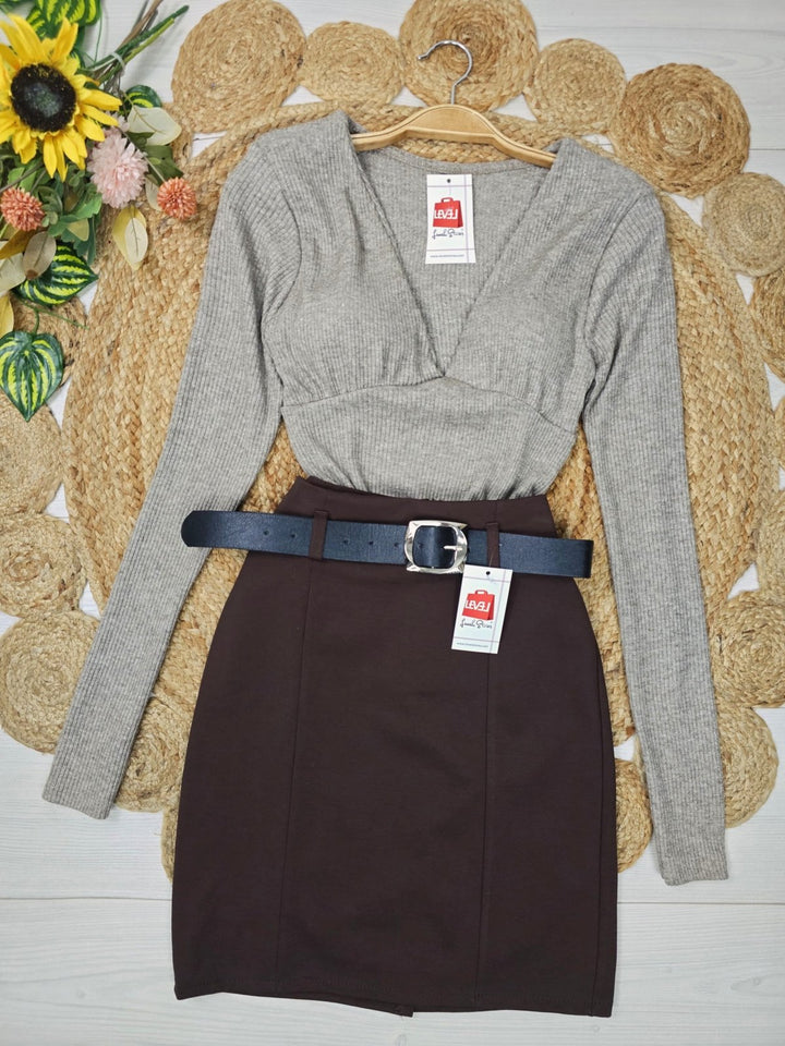 Maglia a costine a manica lunga con coppe preformate tessuto elasticizzato Beige Level Stores