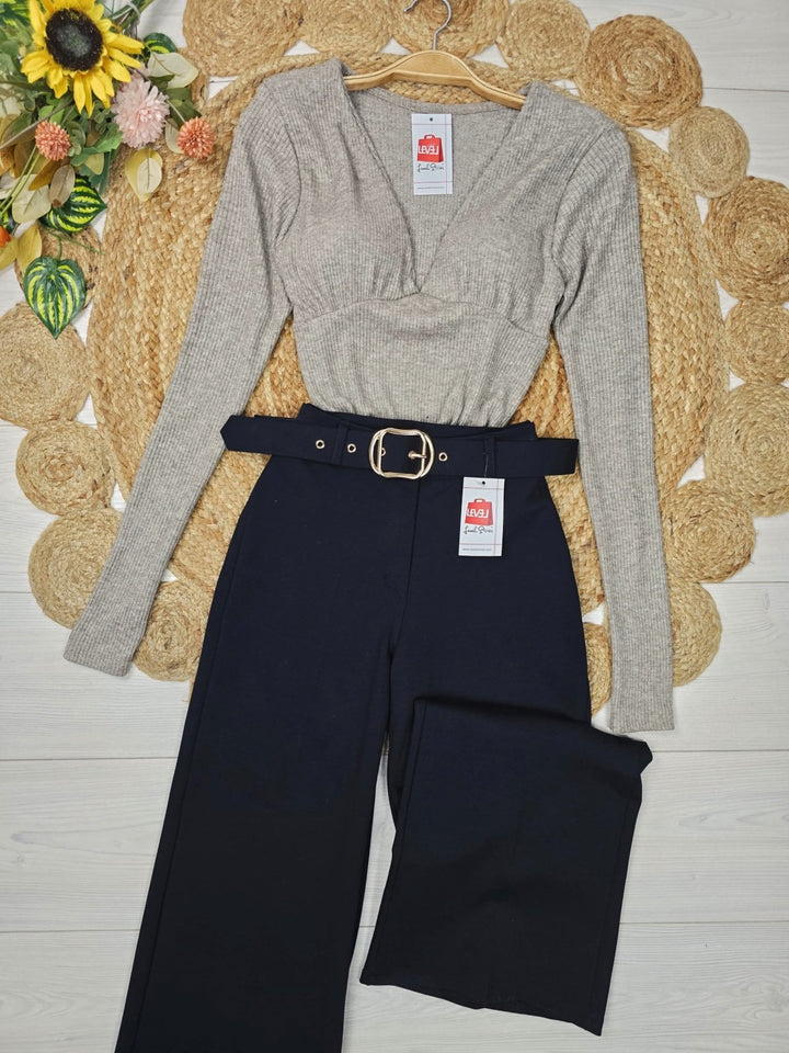 Maglia a costine a manica lunga con coppe preformate tessuto elasticizzato Beige Level Stores