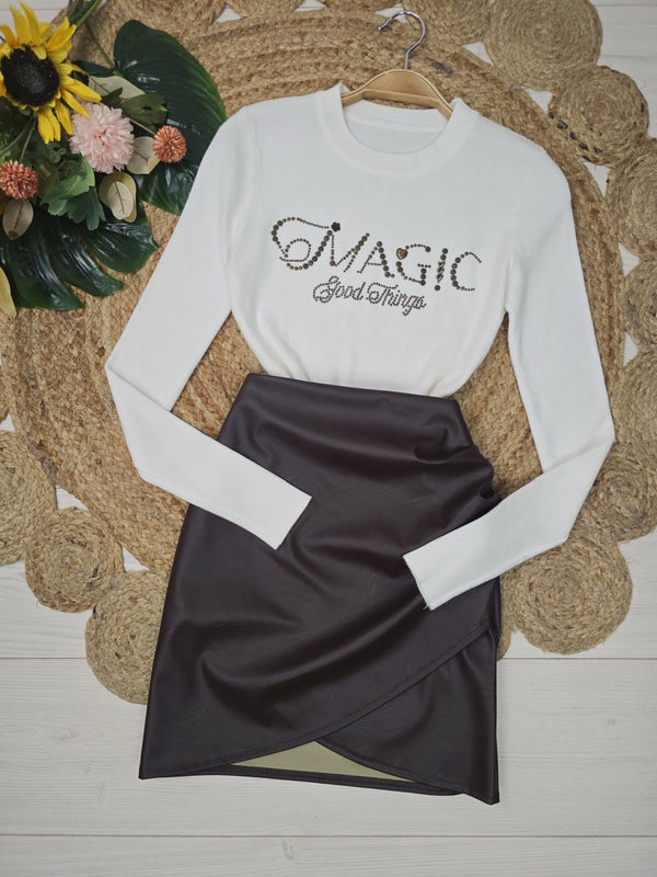 Maglia a costine aderente elasticizzato manica lunga morbido e caldo Bianco Level Stores