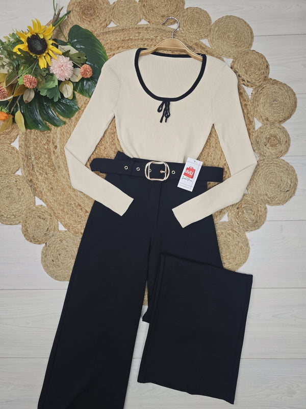 Maglia a costine aderente elasticizzato manica lunga morbido e caldo Beige Level Stores