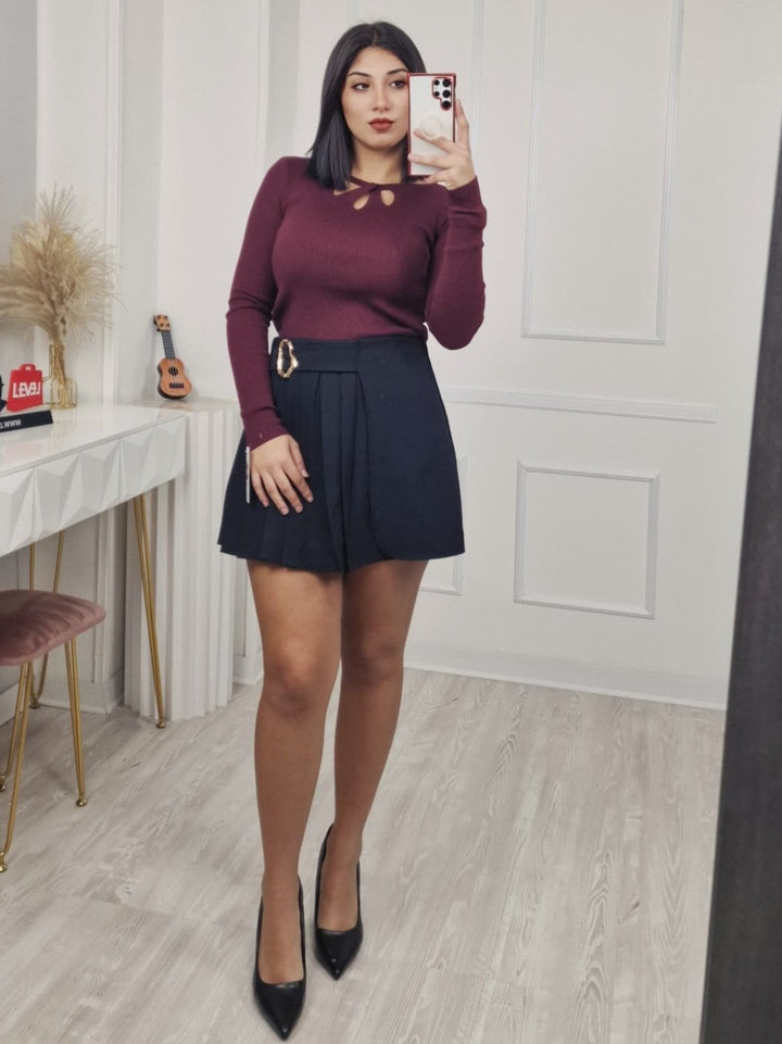 Maglia a costine aderente elasticizzato morbido e caldo Nero Level Stores