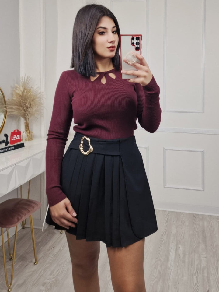 Maglia a costine aderente elasticizzato morbido e caldo Nero Level Stores