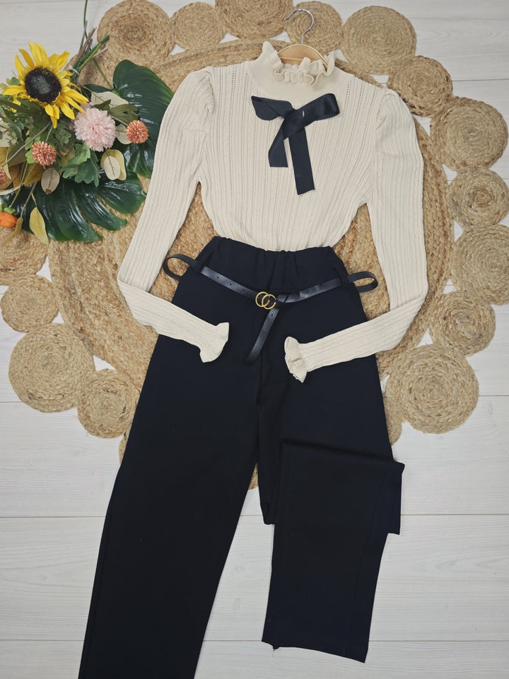 Maglia a costine con fioco aderente elasticizzato manica lunga morbido e caldo Beige Level Stores