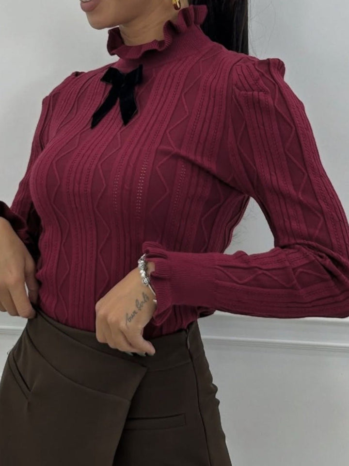 Maglia a costine con fioco aderente elasticizzato manica lunga morbido e caldo Beige Level Stores