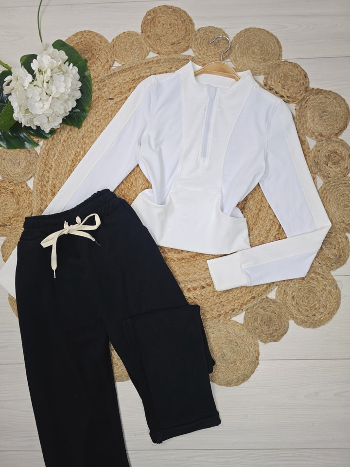 Maglia a costine manica lunga elasticizzato Bianco Level Stores