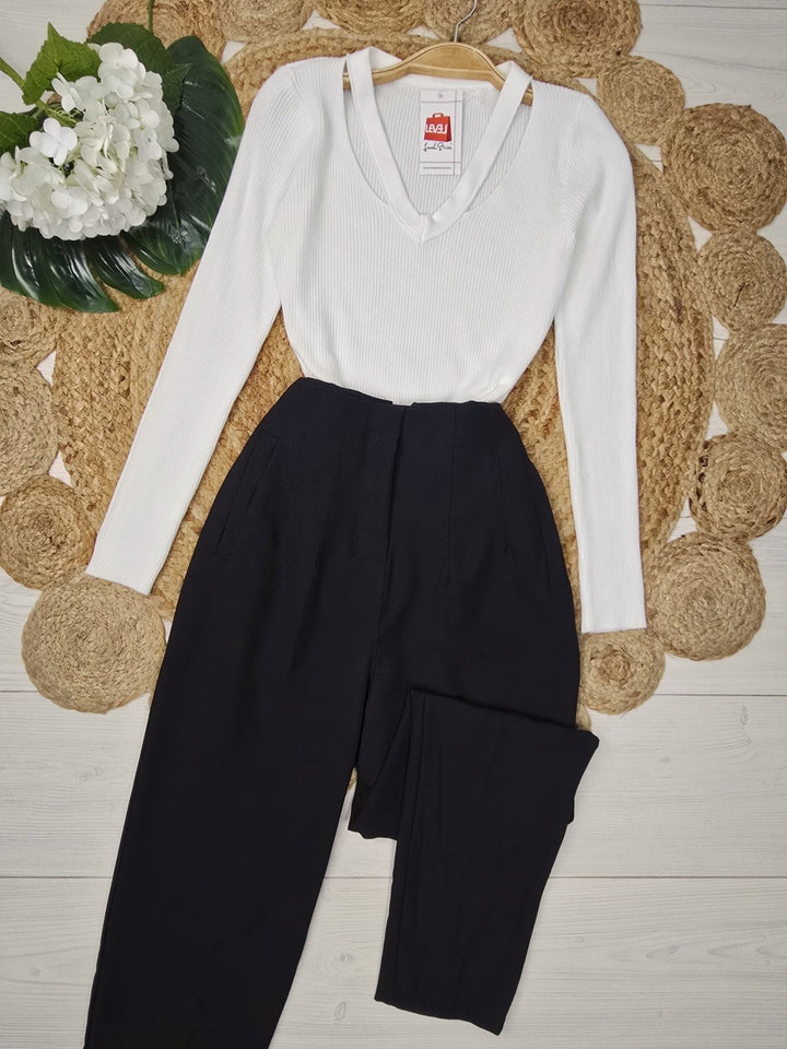 Maglia a costine scollo a v aderente morbido e caldo Camel Level Stores