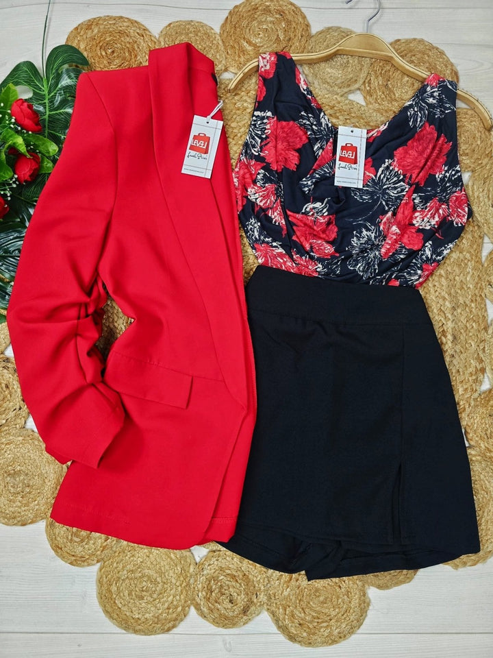Maglia con fantasia floreale - Nero/Rosso - Level Stores