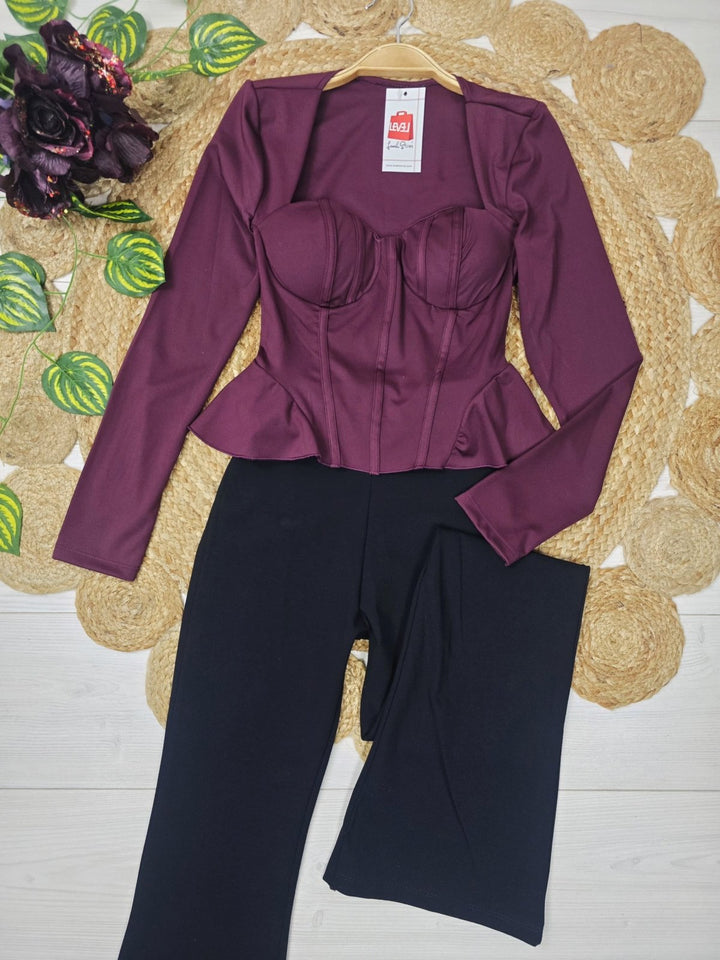 Maglia con manica lunga con coppe preformate volant elasticizzato Nero Level Stores
