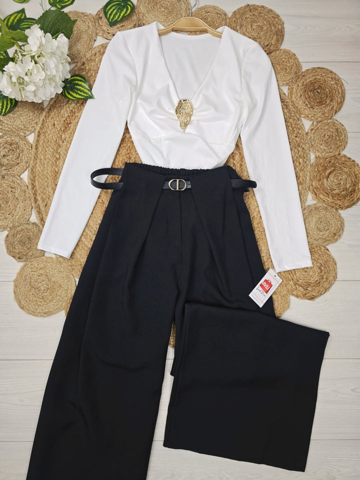 Maglia con manica lunga scollo a cuore elasticizzato Bianco Level Stores