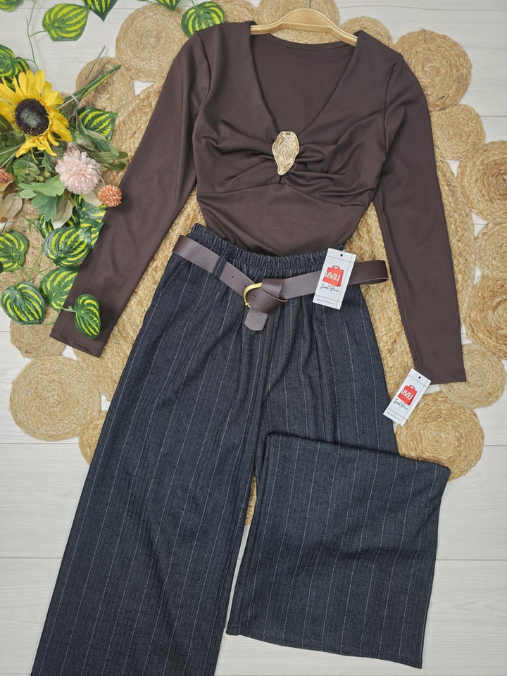 Maglia con manica lunga scollo a cuore elasticizzato Bianco Level Stores