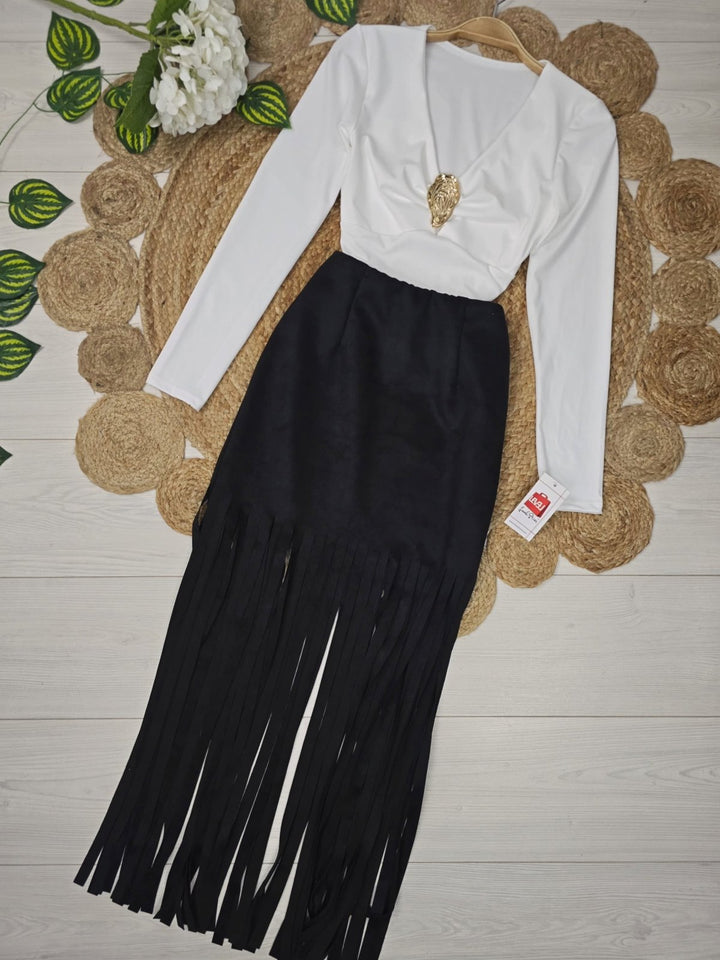 Maglia con manica lunga scollo a cuore elasticizzato Bianco Level Stores