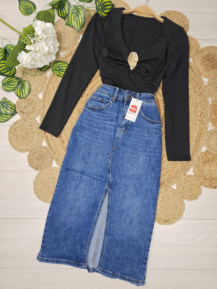 Maglia con manica lunga scollo a cuore elasticizzato Bianco Level Stores