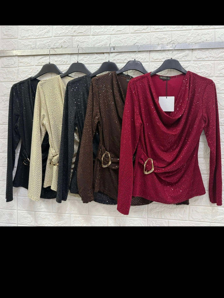 Maglia con paillettes a manica lunga elagante Nero Level Stores