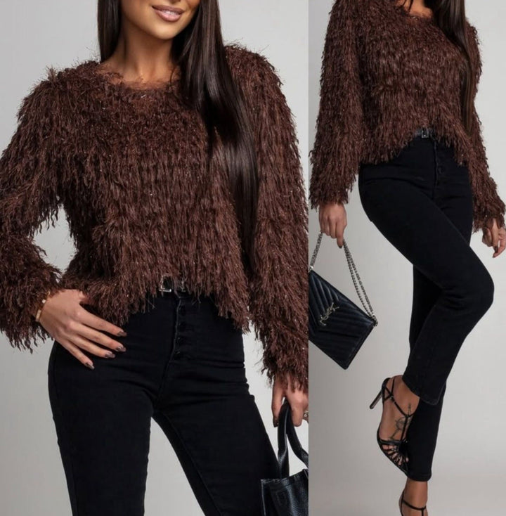 Maglia con piume morbido&nbsp; Marrone Level Stores