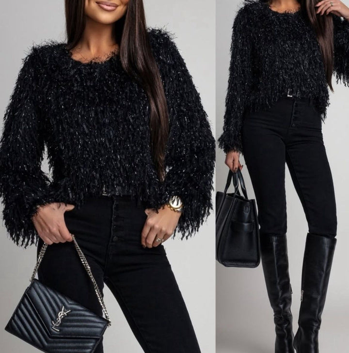 Maglia con piume morbido&nbsp; Nero Level Stores