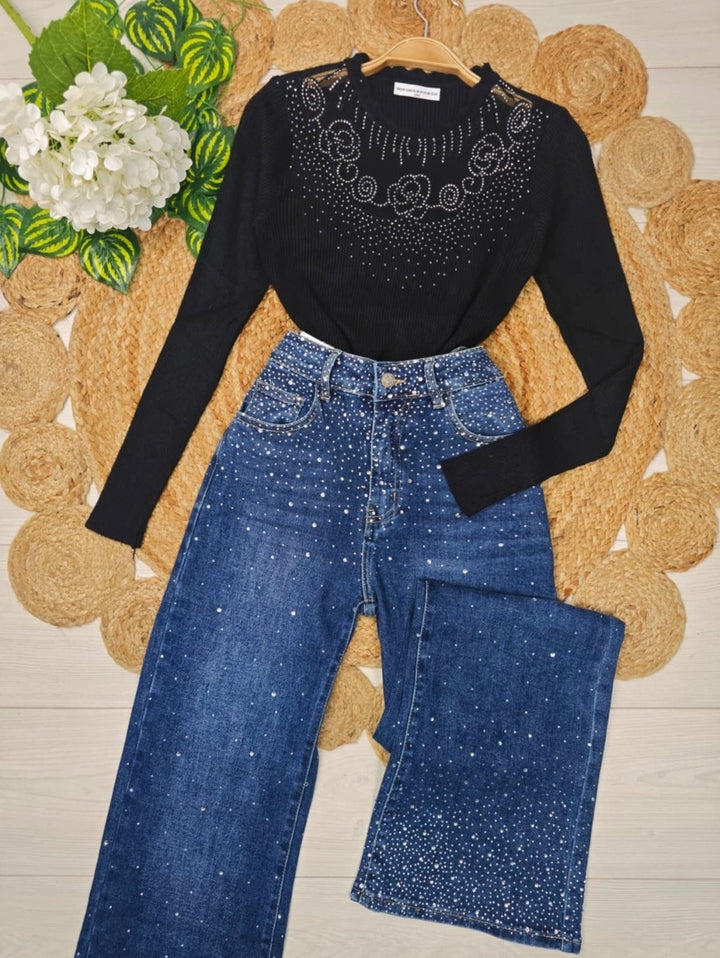 Maglia elasticizato strass morbido e caldo Bordo Level Stores