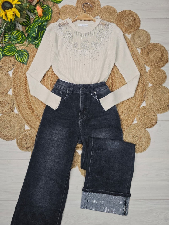 Maglia elasticizato strass morbido e caldo Bordo Level Stores