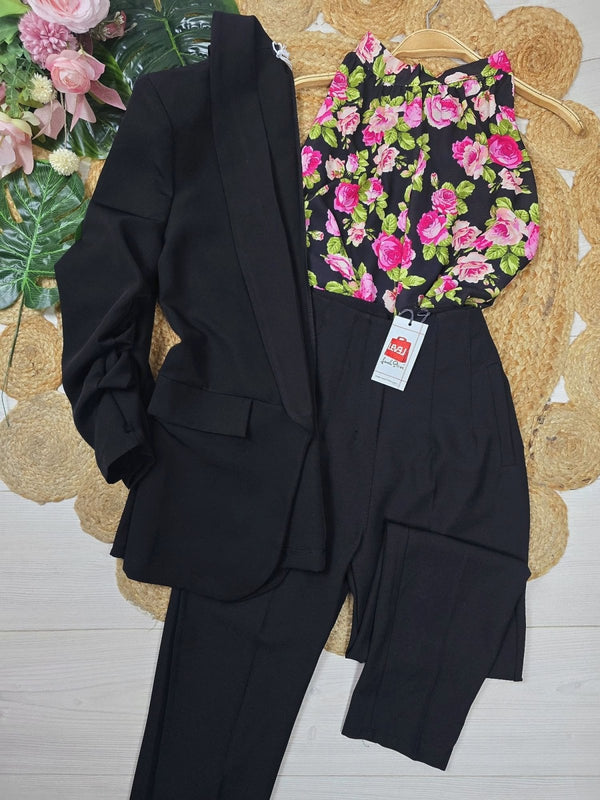 Maglia in chiffon con fantasia floreale - Nero - Level Stores