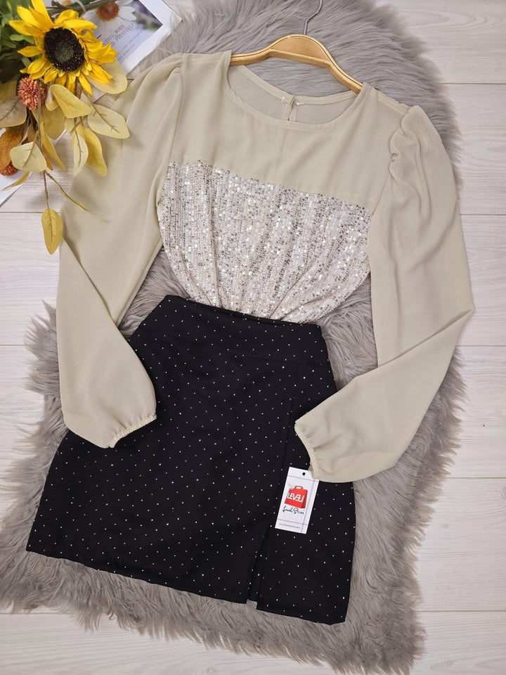 Maglia in chiffon con paillettes - Beige - Level Stores