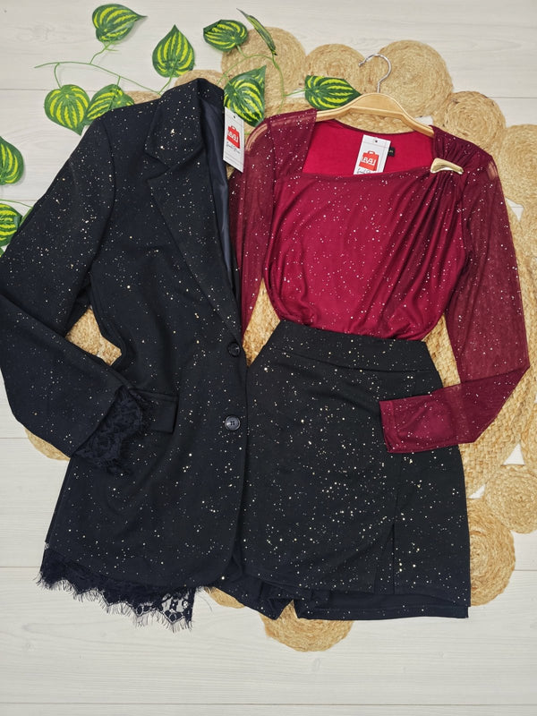 Maglia in chiffon in lurex a manica lunga elagante Nero Level Stores