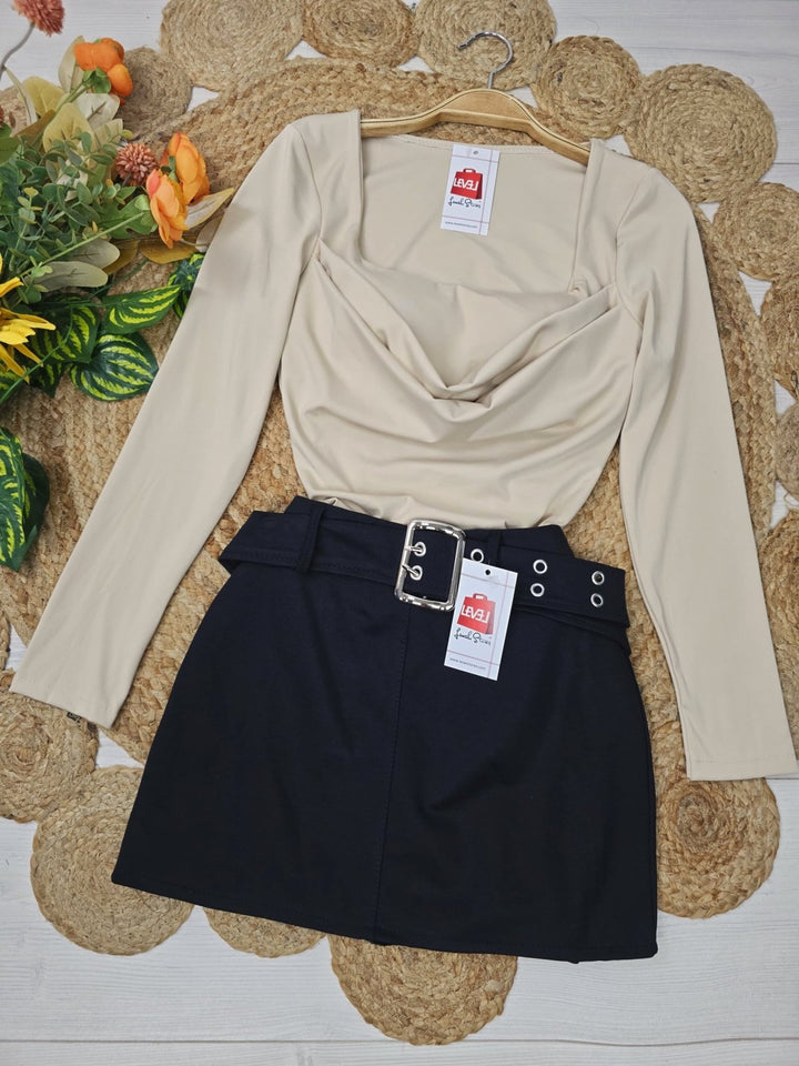 Maglia in lycra con coppe preformate manica lunga aderente elasticizzato Marrone Level Stores