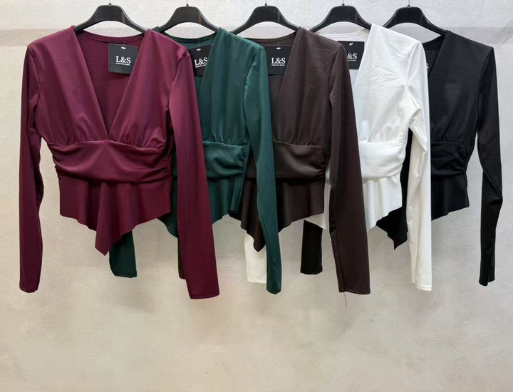 Maglia in lycra scollo a v manica lunga aderente elasticizzato Nero Level Stores